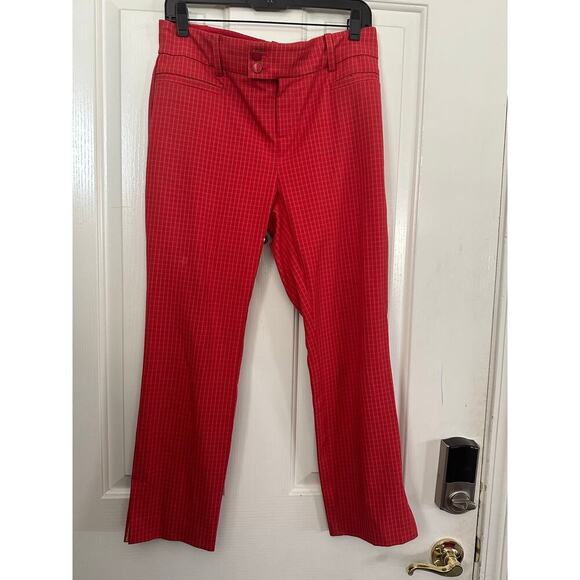 Anthropologie Red Check The Essential Slim High Waist Trousers Pants Size 8 - Picture 2 of 12